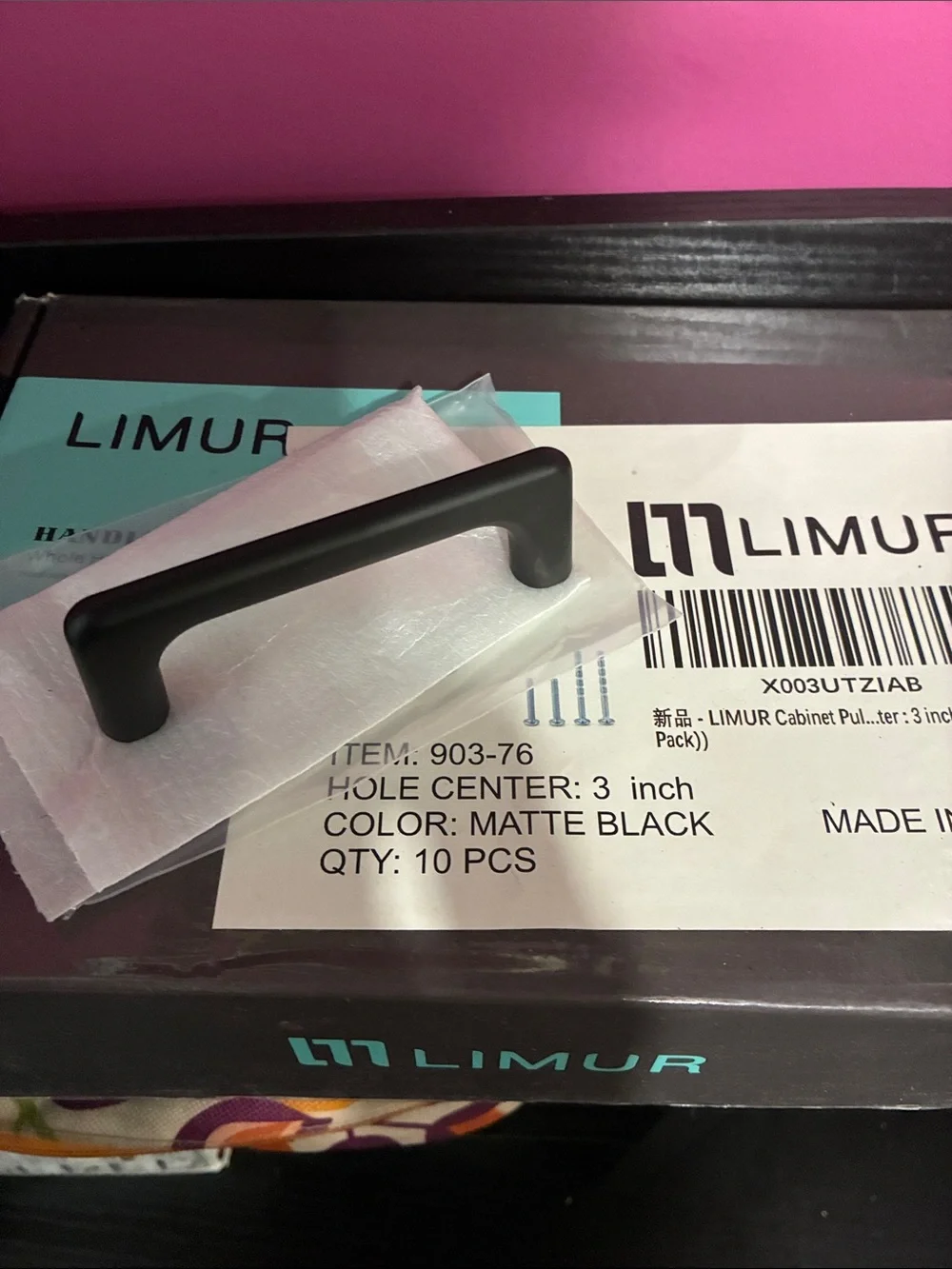 NWT LIMUR Matte Black Cabinet Pulls - 3 inch (10 Pack)